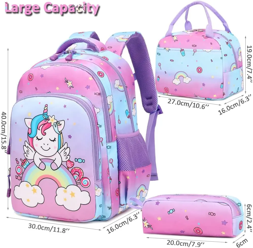 Meisohua Girls School Backpack Set Unicorn Backpack Lightweight Kids School Bookbag Girls Casual Daypack