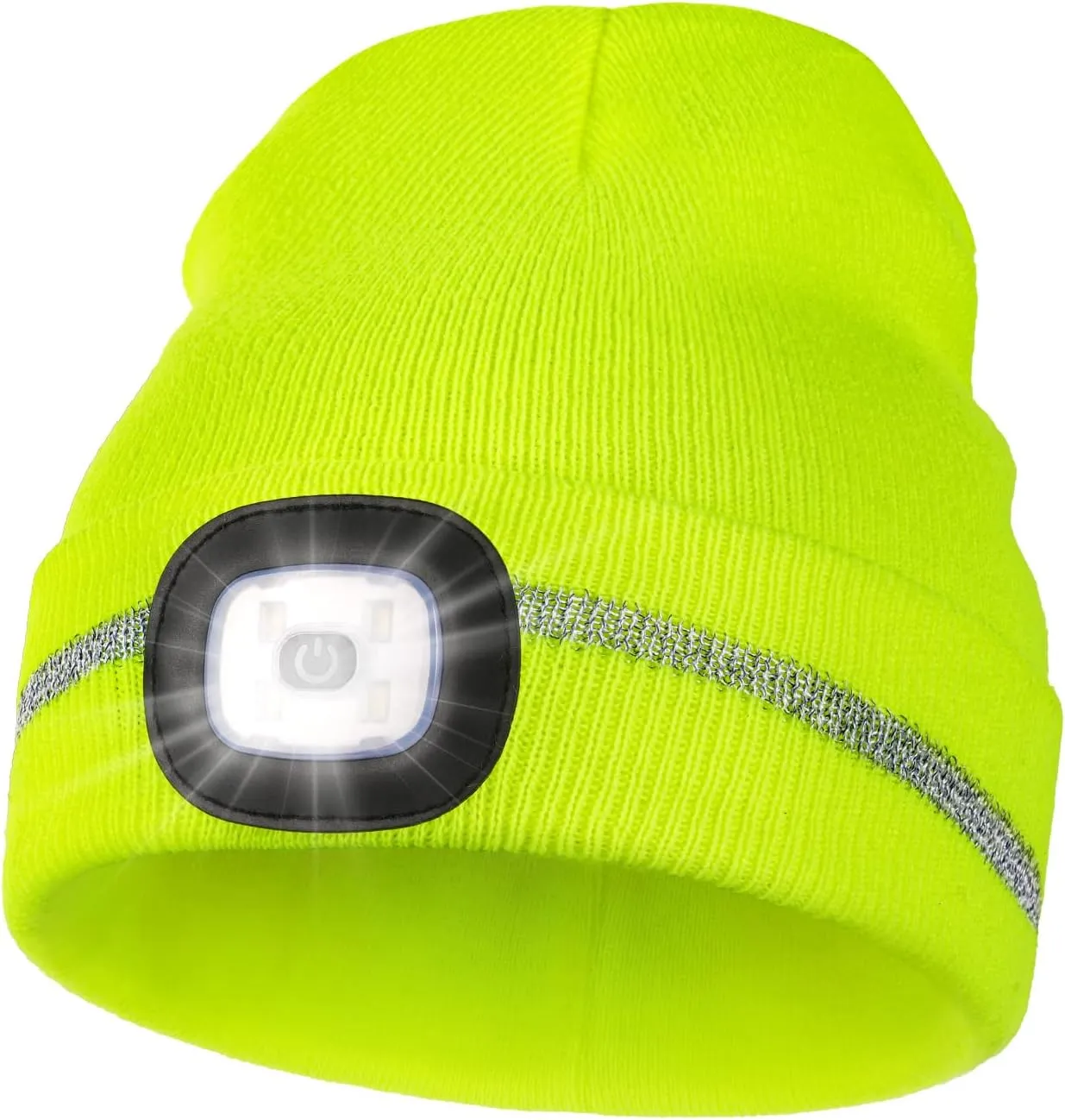 MELASA Reflective Stripe LED Beanie Safety High Visibility Winter Hat with Light for Outdoor Work Sports Gifts for Men Dad