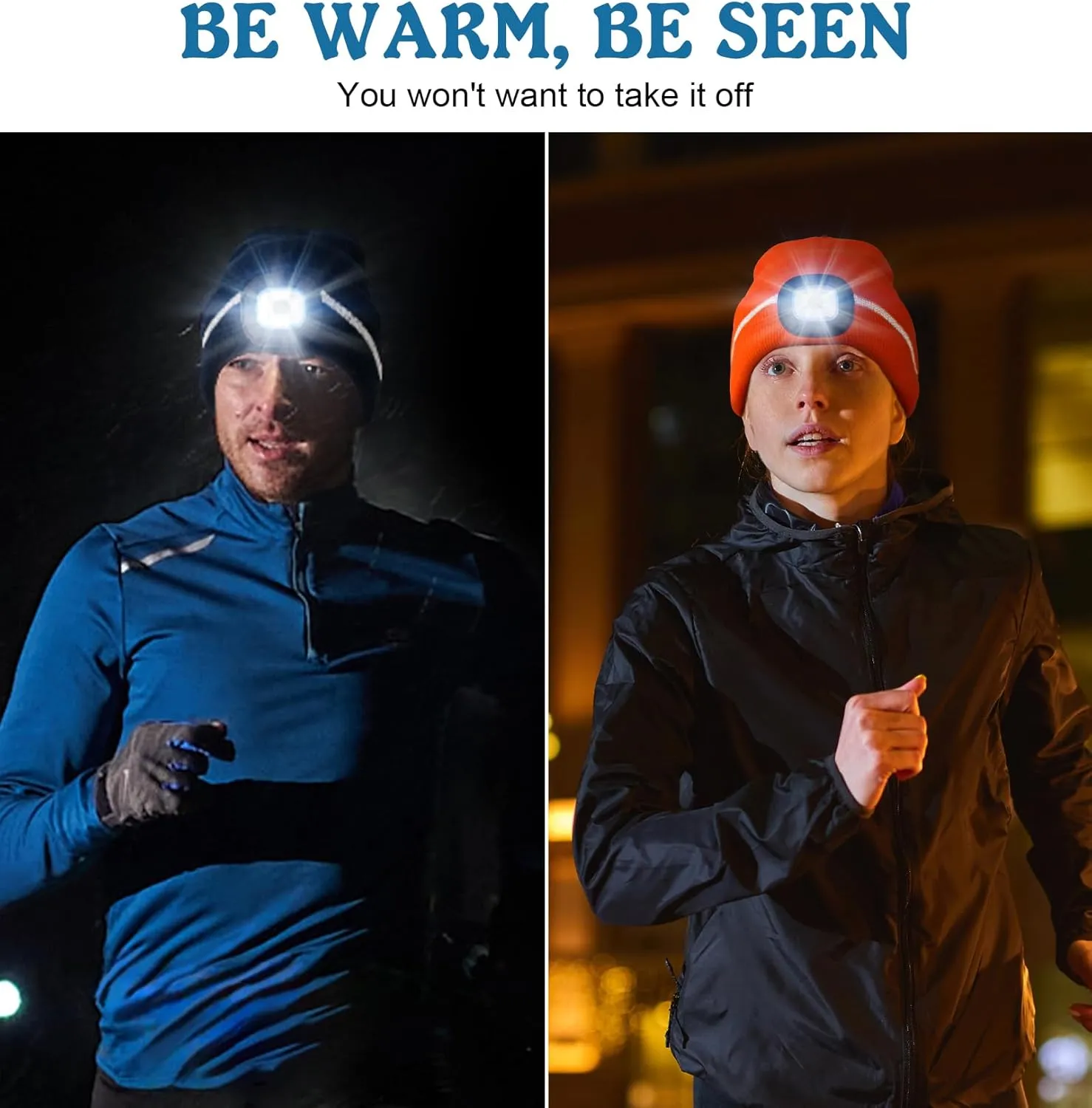 MELASA Reflective Stripe LED Beanie Safety High Visibility Winter Hat with Light for Outdoor Work Sports Gifts for Men Dad