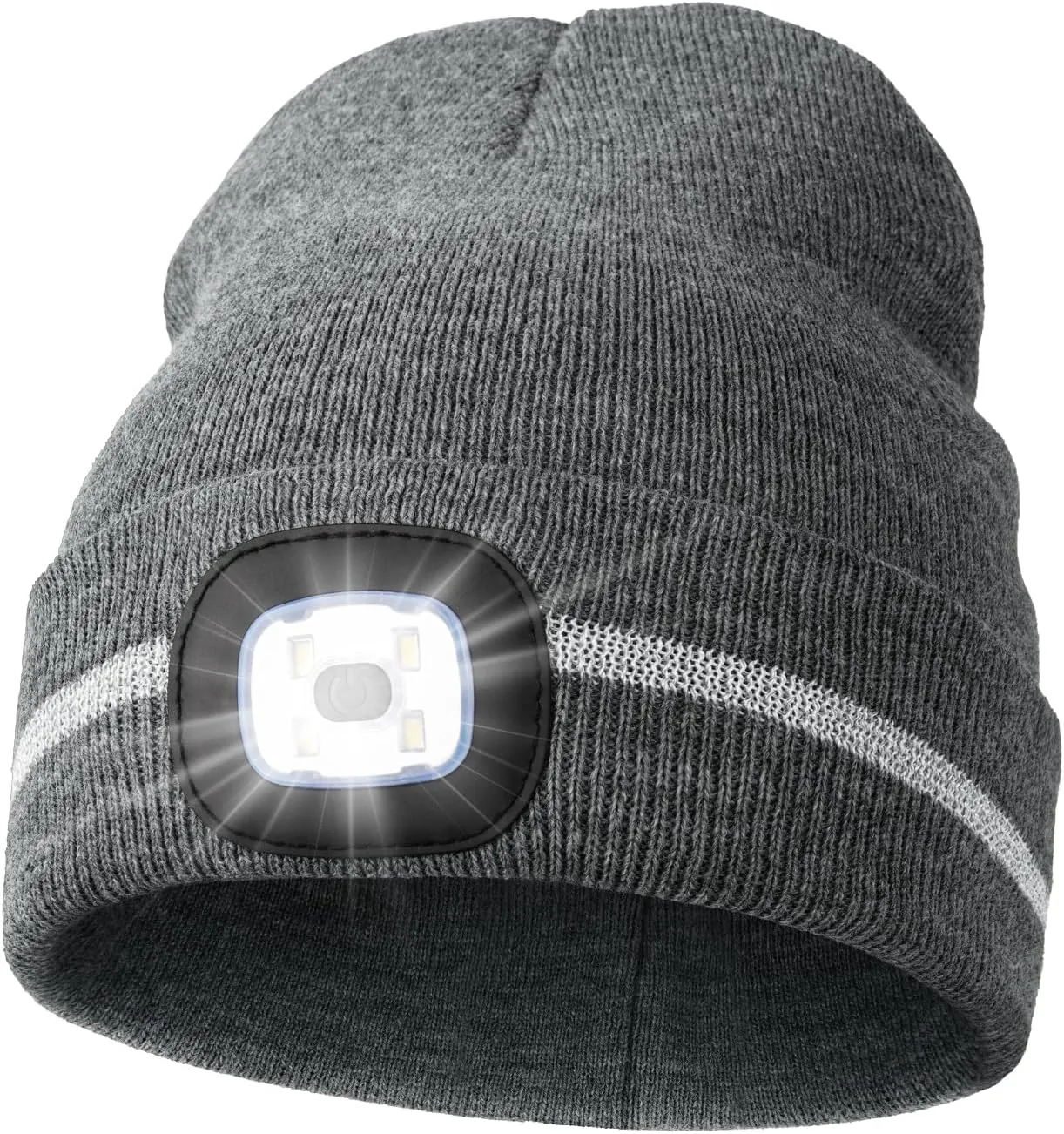 MELASA Reflective Stripe LED Beanie Safety High Visibility Winter Hat with Light for Outdoor Work Sports Gifts for Men Dad