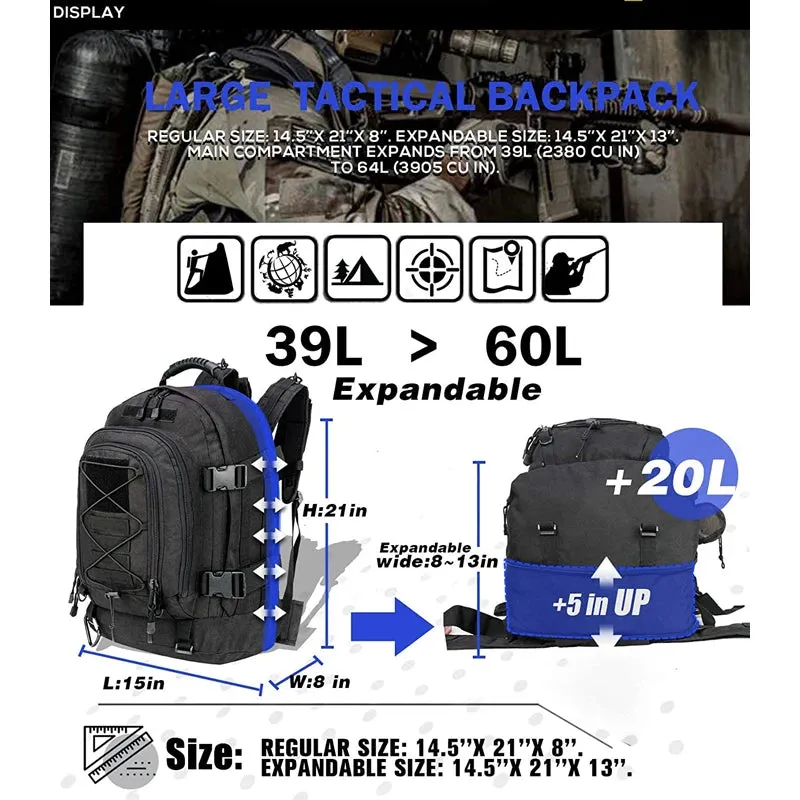 Men Capacity Complete product line Molle Outdoor Climbing Hiking Camping Travel Premium-grade Backpack Waterproof Large Rucksack 65L Tactical Bag