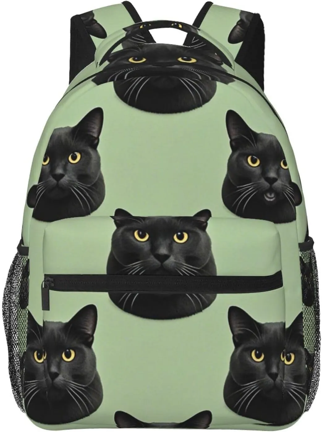 Men Women Lightweight Cute Black Cat Art Daypack Bookbag Big Capacity Carry On Bag With Side Pockets for Camping Travel Bicycle