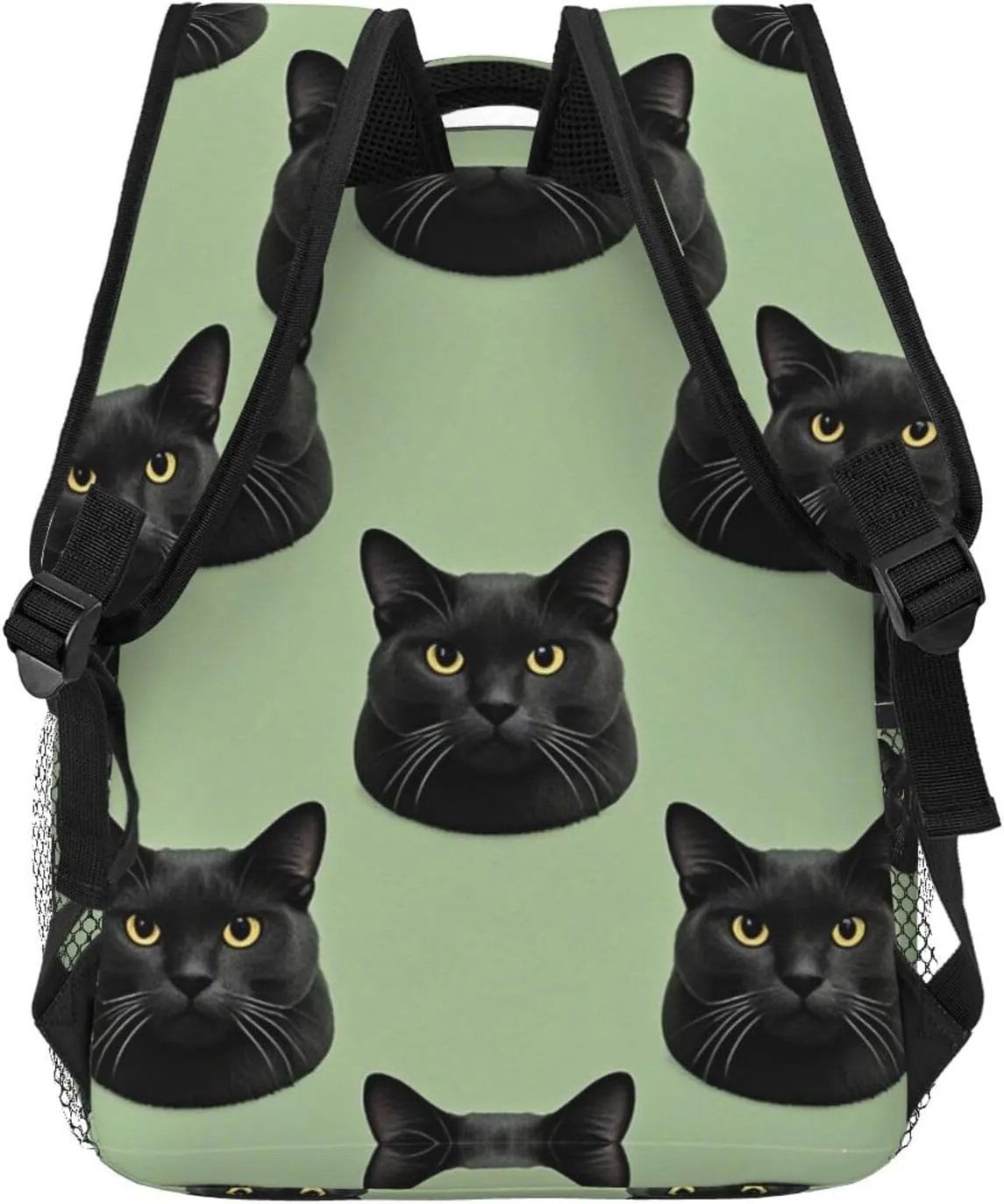 Men Women Lightweight Cute Black Cat Art Daypack Bookbag Big Capacity Carry On Bag With Side Pockets for Camping Travel Bicycle