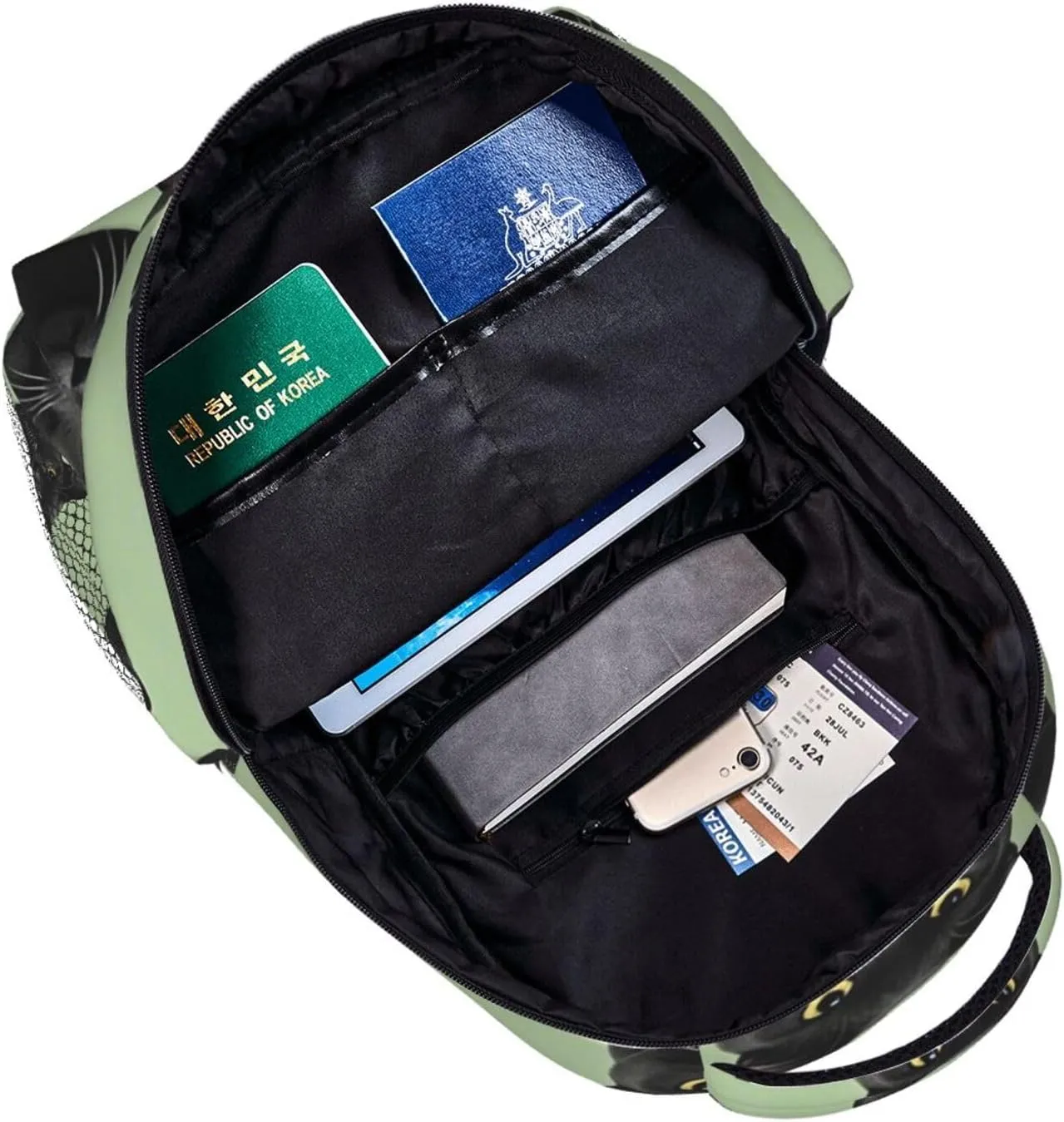 Men Women Lightweight Cute Black Cat Art Daypack Bookbag Big Capacity Carry On Bag With Side Pockets for Camping Travel Bicycle