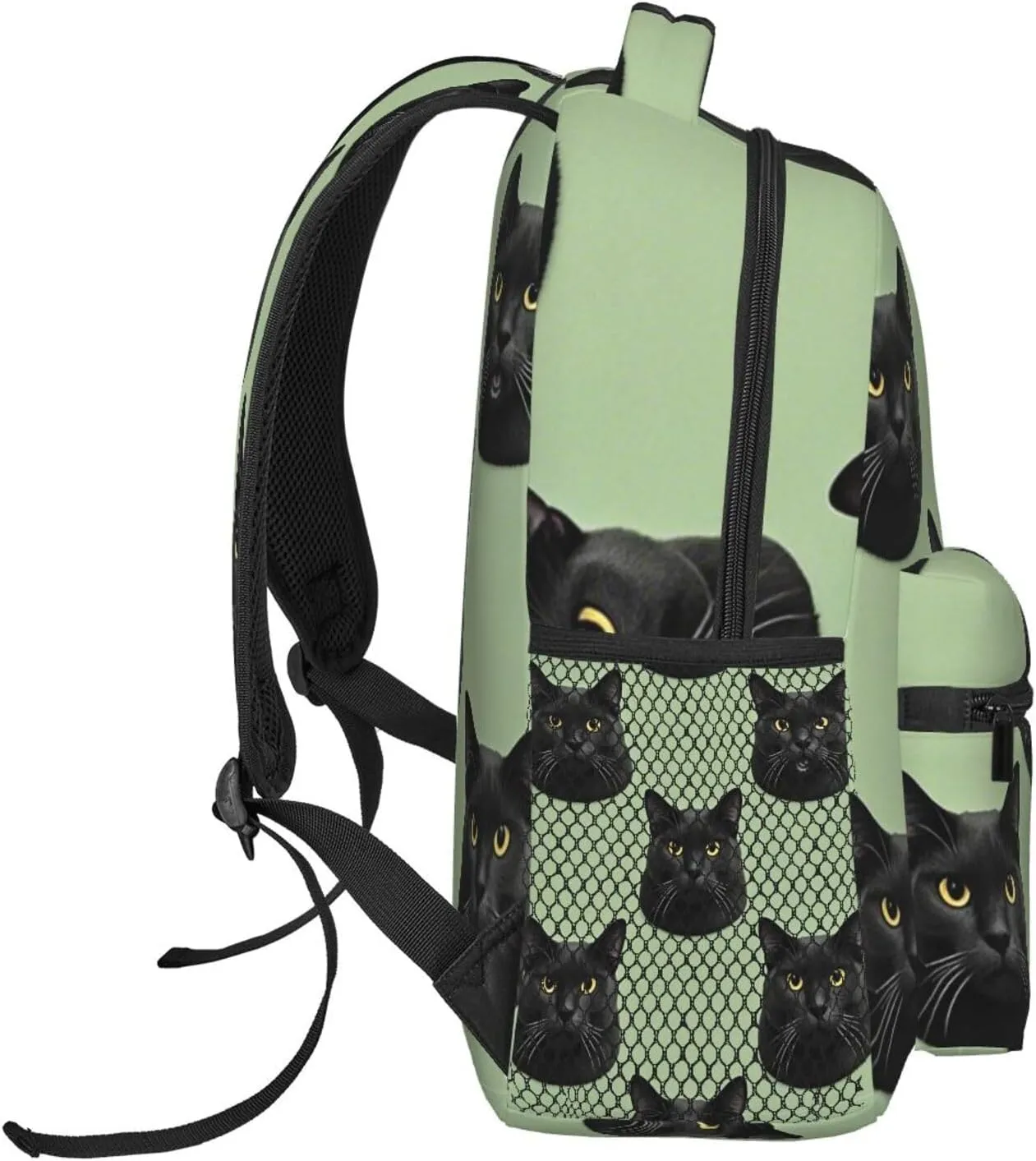 Men Women Lightweight Cute Black Cat Art Daypack Bookbag Big Capacity Carry On Bag With Side Pockets for Camping Travel Bicycle