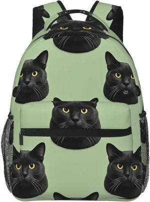 Men Women Lightweight Cute Black Cat Art Daypack Bookbag Big Capacity Carry On Bag With Side Pockets for Camping Travel Bicycle