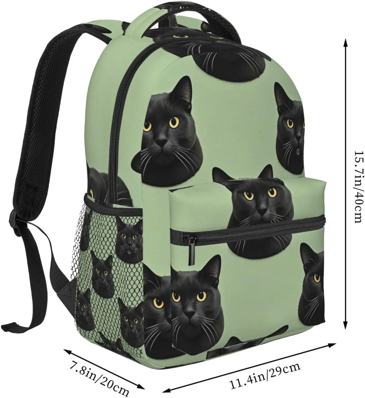 Men Women Lightweight Cute Black Cat Art Daypack Bookbag Big Capacity Carry On Bag With Side Pockets for Camping Travel Bicycle