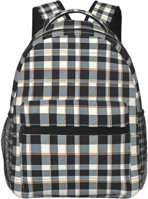 Men Women Polyester Retro Scottish Tartan Plaid Art Daypack Big Capacity Shoulder Bag With Smooth Zippers for Hiking Work Walking Cycling