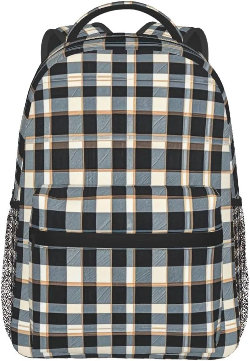 Men Women Polyester Retro Scottish Tartan Plaid Art Daypack Big Capacity Shoulder Bag With Smooth Zippers for Hiking Work Walking Cycling