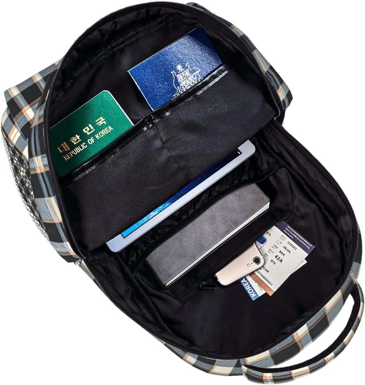 Men Women Polyester Retro Scottish Tartan Plaid Art Daypack Big Capacity Shoulder Bag With Smooth Zippers for Hiking Work Walking Cycling