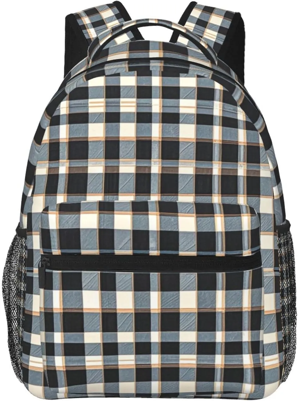 Men Women Polyester Retro Scottish Tartan Plaid Art Daypack Big Capacity Shoulder Bag With Smooth Zippers for Hiking Work Walking Cycling