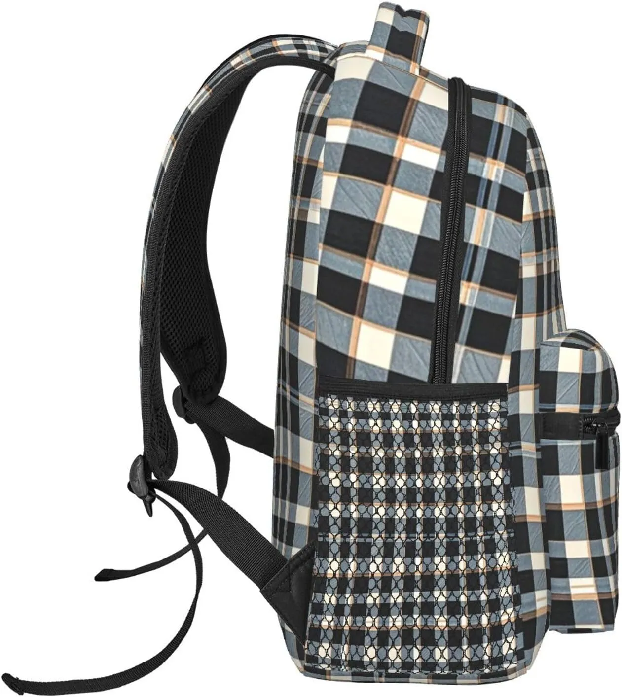 Men Women Polyester Retro Scottish Tartan Plaid Art Daypack Big Capacity Shoulder Bag With Smooth Zippers for Hiking Work Walking Cycling