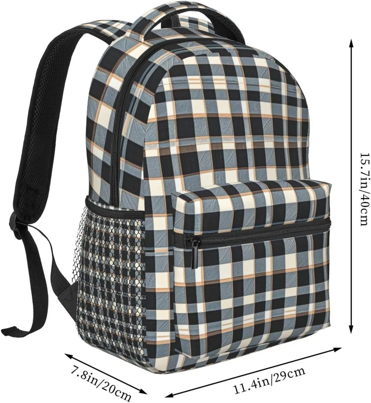 Men Women Polyester Retro Scottish Tartan Plaid Art Daypack Big Capacity Shoulder Bag With Smooth Zippers for Hiking Work Walking Cycling