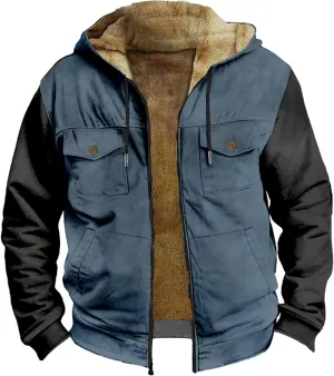 Men's Active Hoodies Jacket 2025 Winter Warm Thick Zip Big and Tall Warm Trucker Pullover with Hooded Coats Outwear