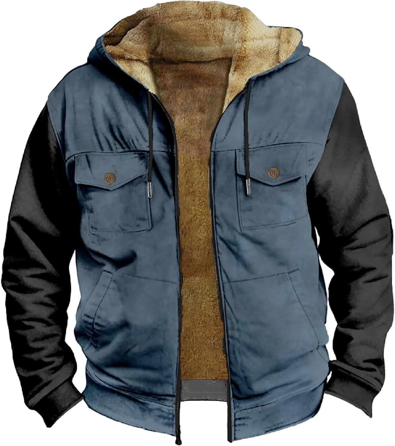 Men's Active Hoodies Jacket 2025 Winter Warm Thick Zip Big and Tall Warm Trucker Pullover with Hooded Coats Outwear