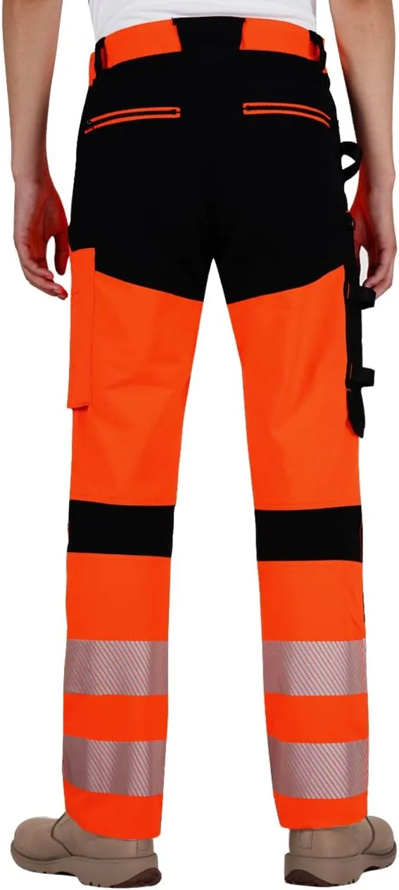 Mens High Visibility Work Pants Reflective Safety Pants Waterproof Rain Pants Stretchy Ripstop Cargo Pants Outdoor