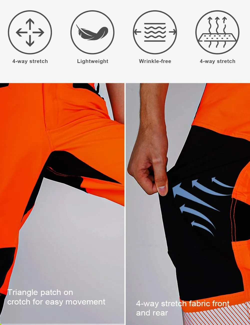 Mens High Visibility Work Pants Reflective Safety Pants Waterproof Rain Pants Stretchy Ripstop Cargo Pants Outdoor