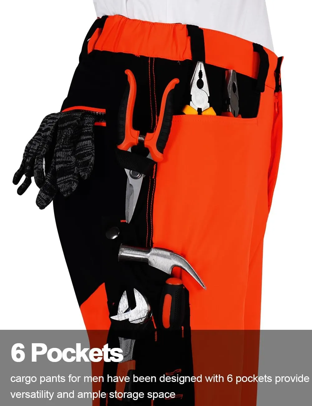 Mens High Visibility Work Pants Reflective Safety Pants Waterproof Rain Pants Stretchy Ripstop Cargo Pants Outdoor