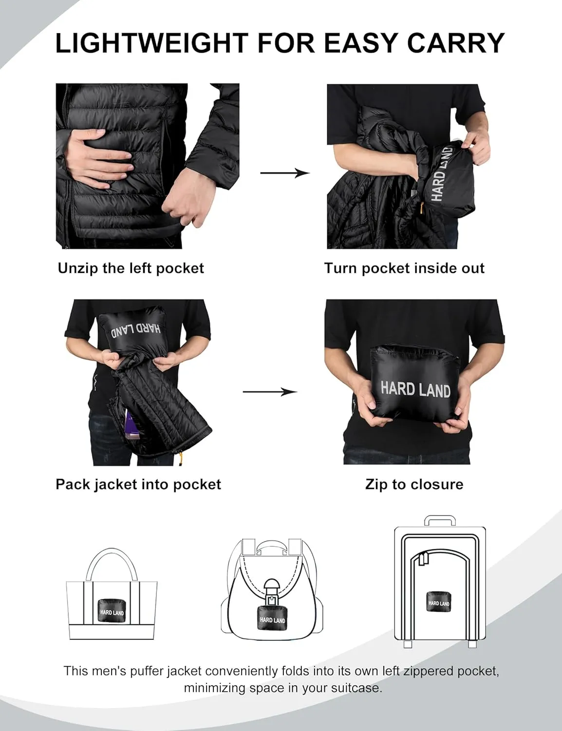 Men's Lightweight Puffer Jacket Insulated Water-Resistant Outdoor Winter Down Jacket for Men