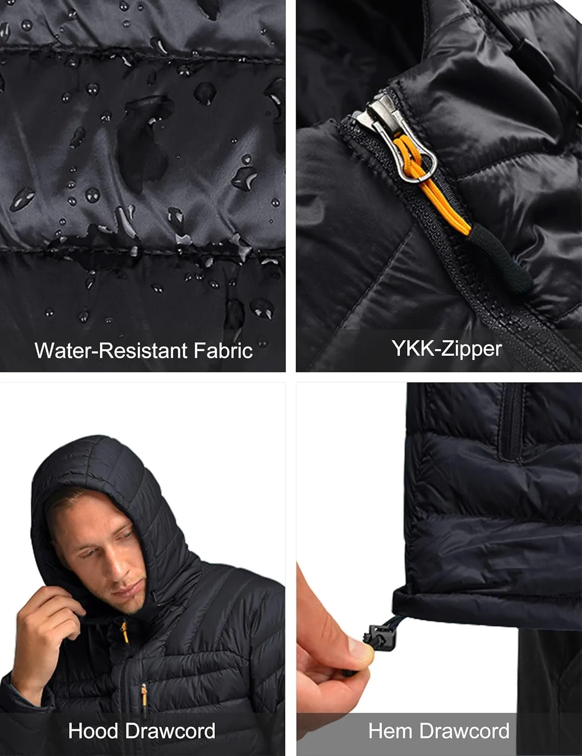 Men's Lightweight Puffer Jacket Insulated Water-Resistant Outdoor Winter Down Jacket for Men