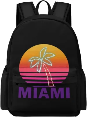 Miami Summer Palm Tree Unisex Backpack Casual Daypacks Half Print Shoulders Bag for Camping Hiking Travel Gear