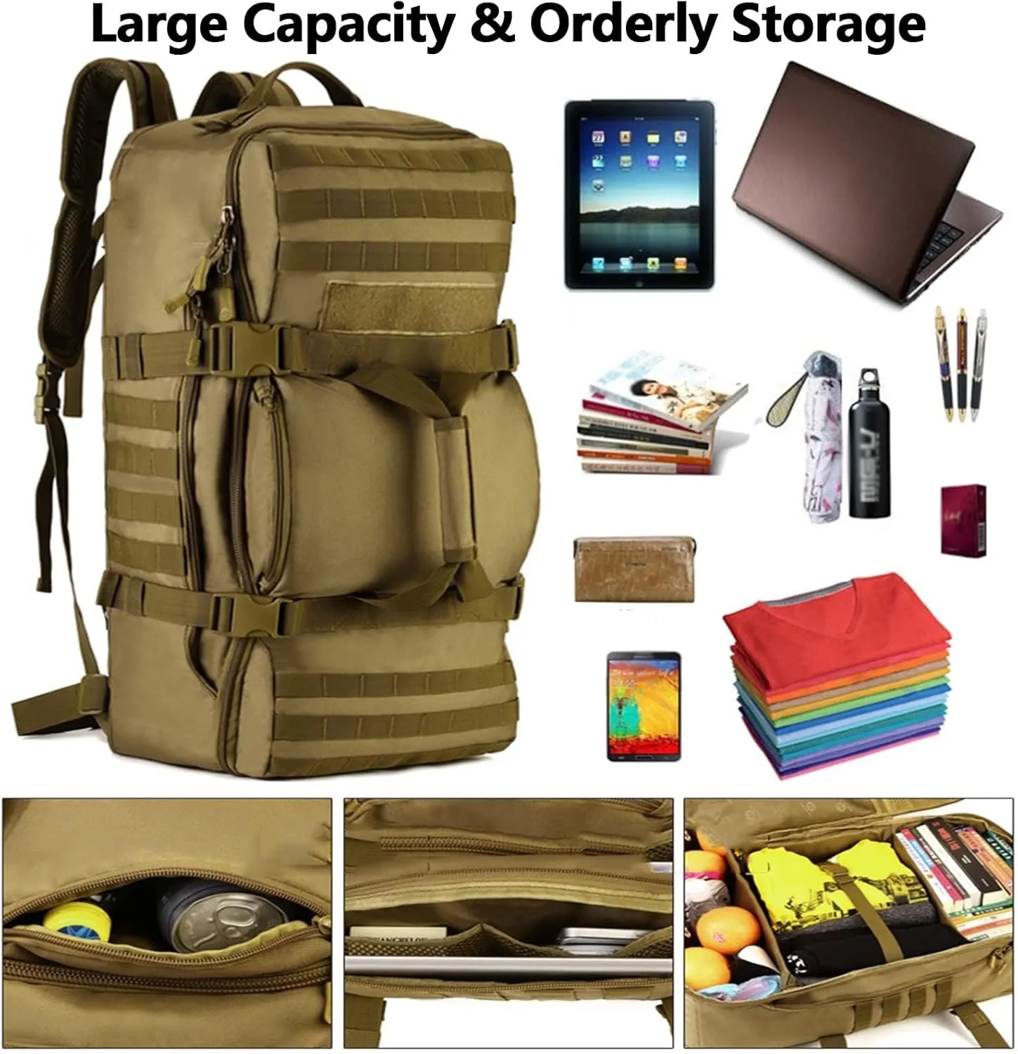 Military Tactical Backpack, 60L Extra Large Waterproof Outdoor Hiking Backpack, Men's Camping Backpack, Hiking Duffel Bag For Hunting Hiking Fishing Climbing Travel Deserts (Color : C)