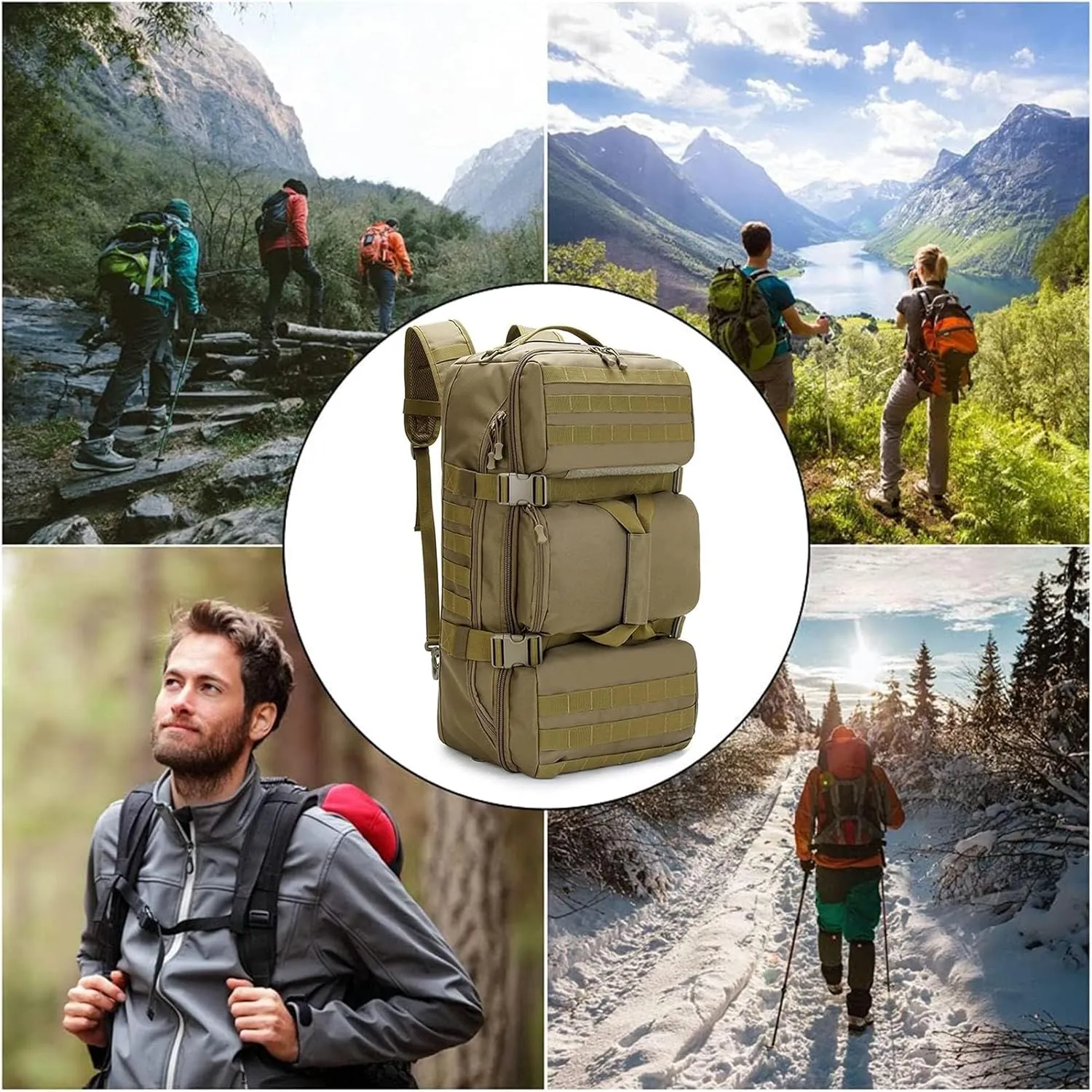 Military Tactical Backpack, 60L Extra Large Waterproof Outdoor Hiking Backpack, Men's Camping Backpack, Hiking Duffel Bag For Hunting Hiking Fishing Climbing Travel Deserts (Color : C)