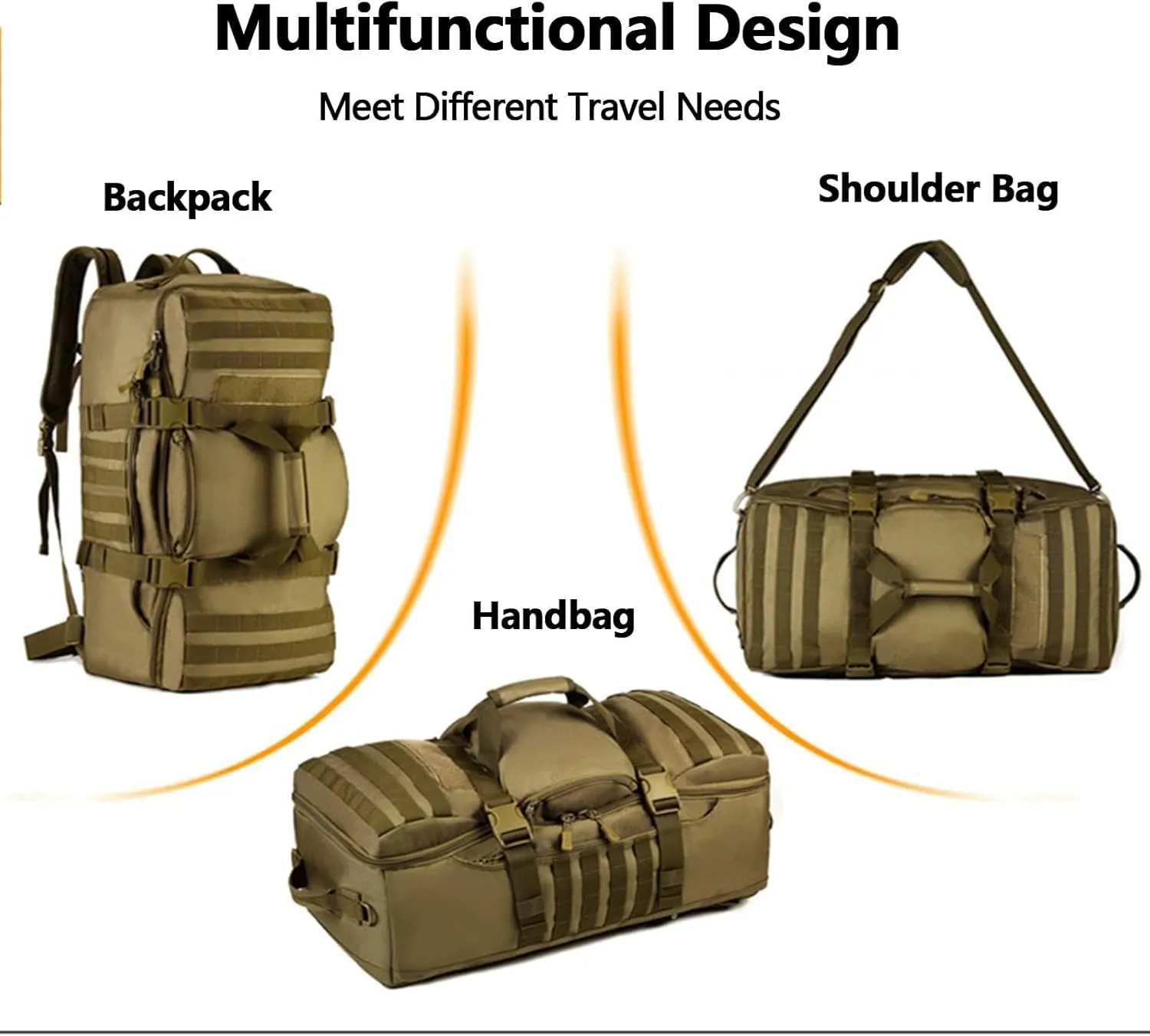 Military Tactical Backpack, 60L Extra Large Waterproof Outdoor Hiking Backpack, Men's Camping Backpack, Hiking Duffel Bag For Hunting Hiking Fishing Climbing Travel Deserts (Color : C)