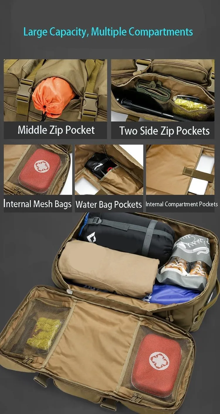 Military Tactical Backpack, 60L Extra Large Waterproof Outdoor Hiking Backpack, Men's Camping Backpack, Hiking Duffel Bag For Hunting Hiking Fishing Climbing Travel Deserts (Color : C)