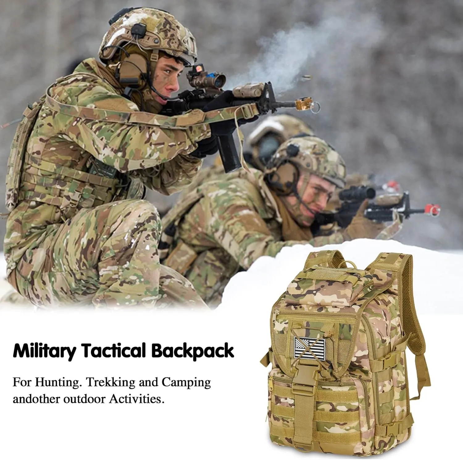 Military Tactical Hiking Backpacks for Men, Survival Army Camo Rucksack for Camping Trekking