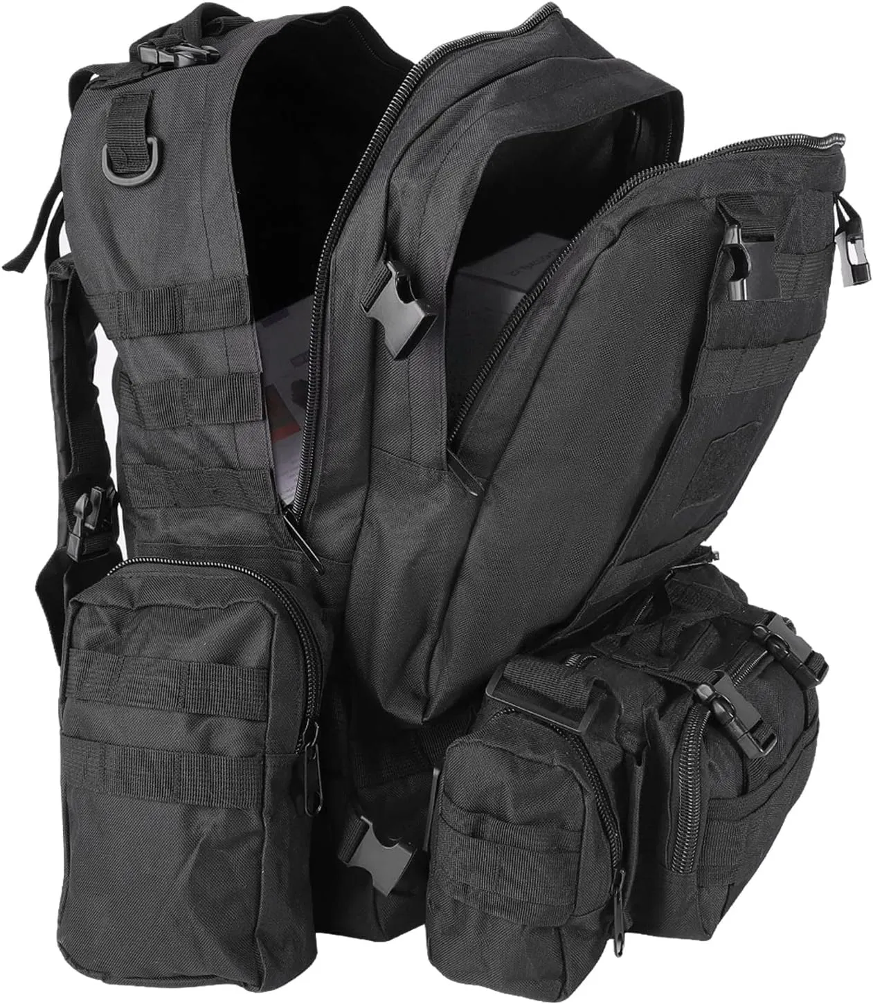 MINGPINHUIUS Military Tactical Backpack, 55L Large Capacity Army 3 Day Assault Pack Multifunctional Detachable Molle Bag Travel Backpack for Outdoor Hiking Camping Hunting (Black)