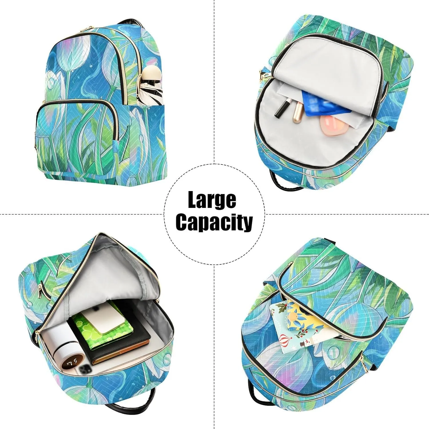Mini Backpack Quilted Purse for Womens Small Backpack Daypack Tulips Pattern for Travel Daily Work,Multi7