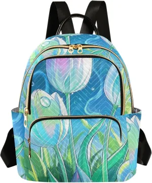 Mini Backpack Quilted Purse for Womens Small Backpack Daypack Tulips Pattern for Travel Daily Work,Multi7