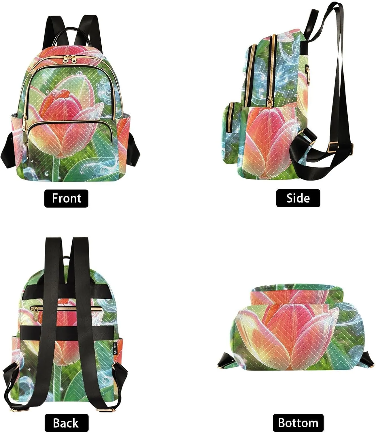 Mini Backpack Quilted Purse for Womens Small Backpack Daypack Tulips Print for Travel Daily Office,Multi11