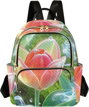 Mini Backpack Quilted Purse for Womens Small Backpack Daypack Tulips Print for Travel Daily Office,Multi11