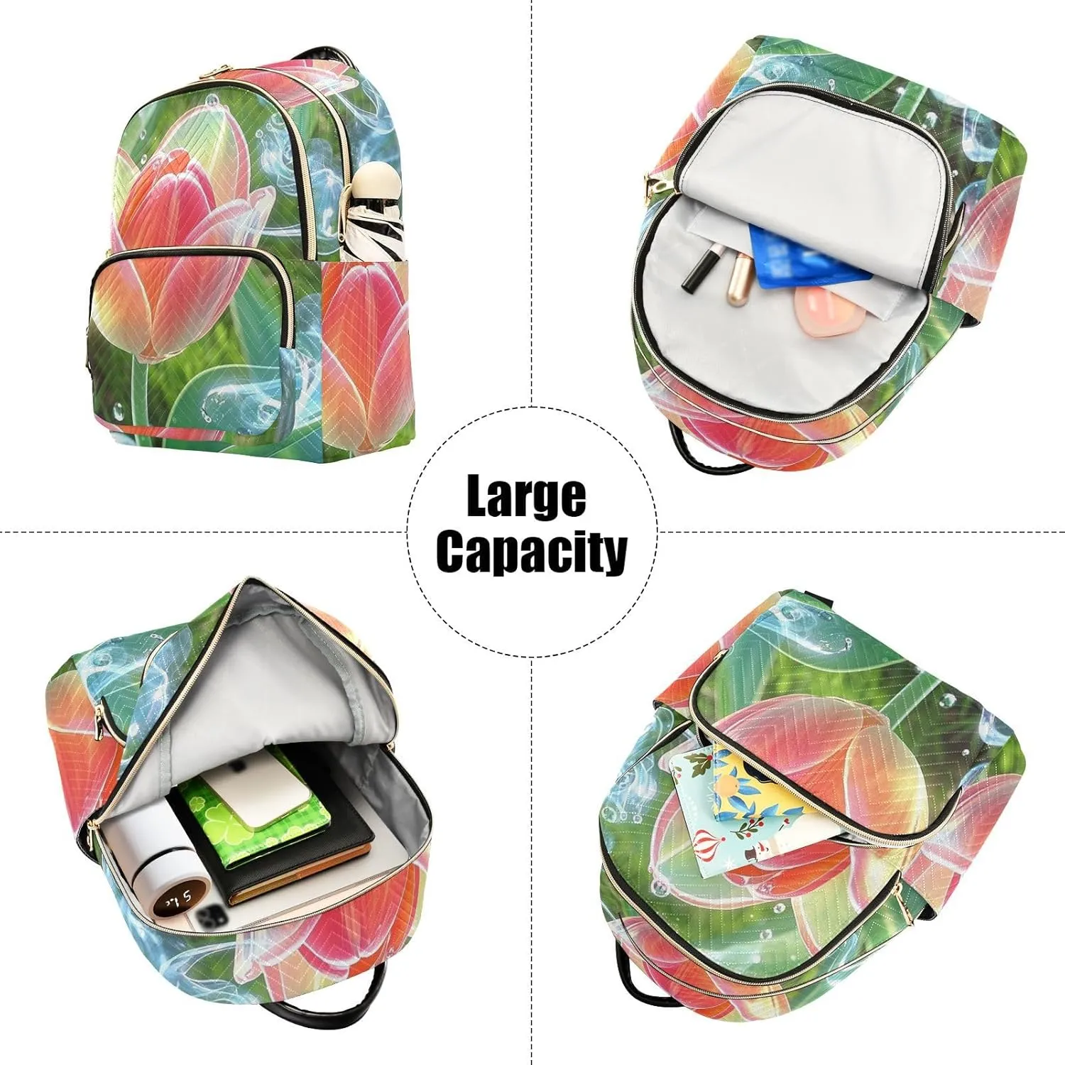 Mini Backpack Quilted Purse for Womens Small Backpack Daypack Tulips Print for Travel Daily Office,Multi11