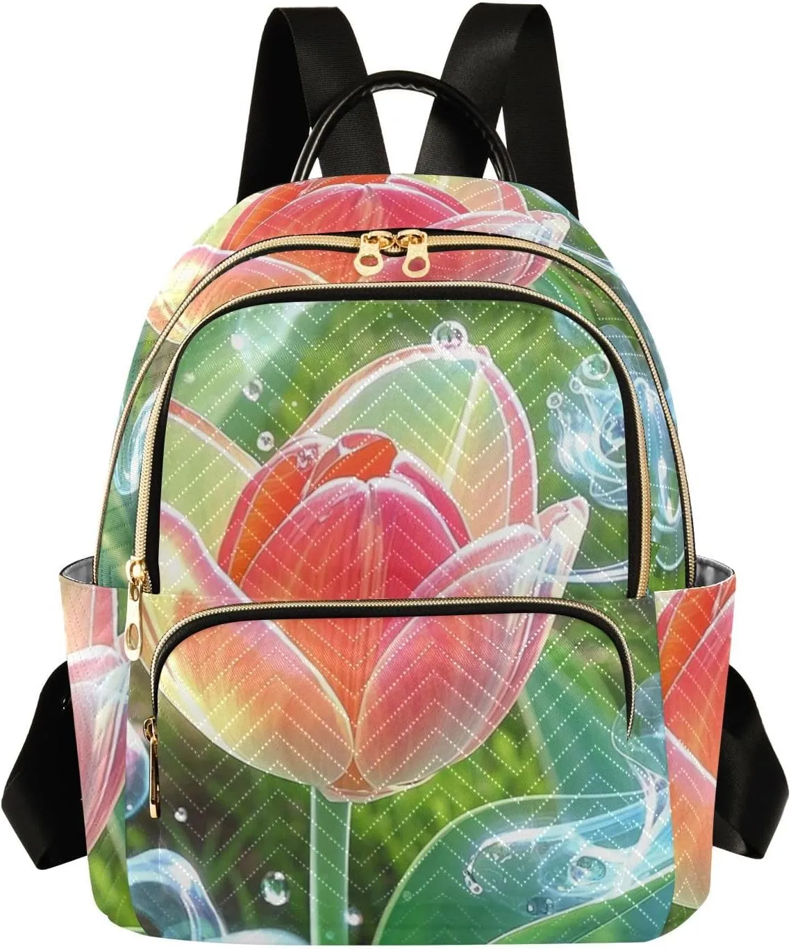 Mini Backpack Quilted Purse for Womens Small Backpack Daypack Tulips Print for Travel Daily Office,Multi11