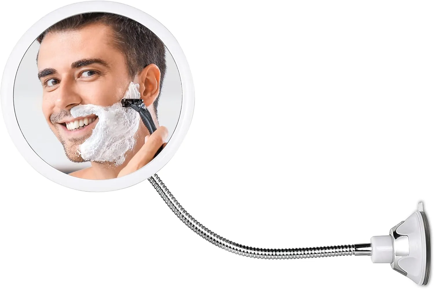 MIRRORVANA Flexible Round Fogless Shower Mirror for Shaving with Height Adjustable Gooseneck Extension, 360° Swivel and Upgraded Suction Cup - Shatterproof 6.7" Diameter Surface