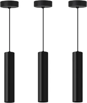 Modern Kitchen Island Black Pendant Light, 1 Light Pendant Line Adjustable Ceiling Pendant with GU10 LED Bulb for Living Room.(3Pack)