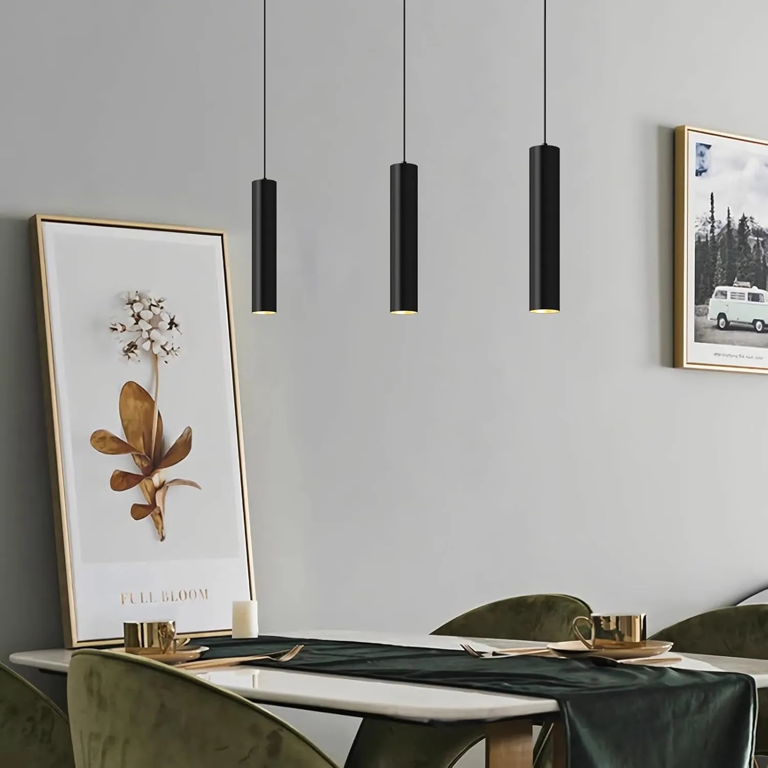 Modern Kitchen Island Black Pendant Light, 1 Light Pendant Line Adjustable Ceiling Pendant with GU10 LED Bulb for Living Room.(3Pack)