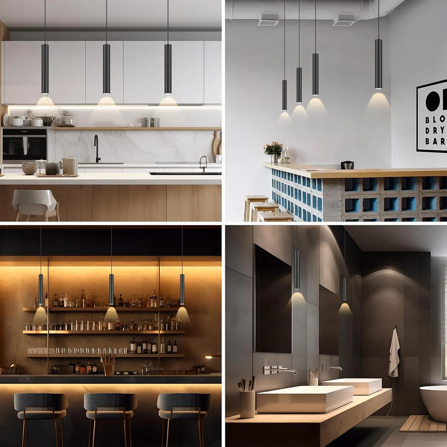 Modern Kitchen Island Black Pendant Light, 1 Light Pendant Line Adjustable Ceiling Pendant with GU10 LED Bulb for Living Room.(3Pack)