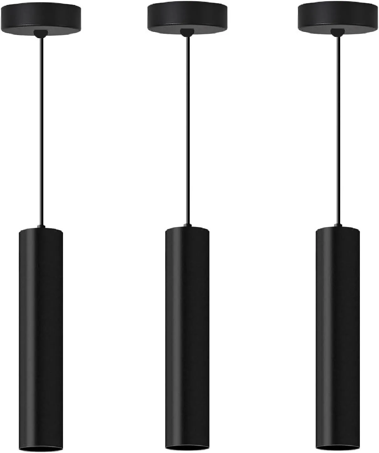 Modern Kitchen Island Black Pendant Light, 1 Light Pendant Line Adjustable Ceiling Pendant with GU10 LED Bulb for Living Room.(3Pack)