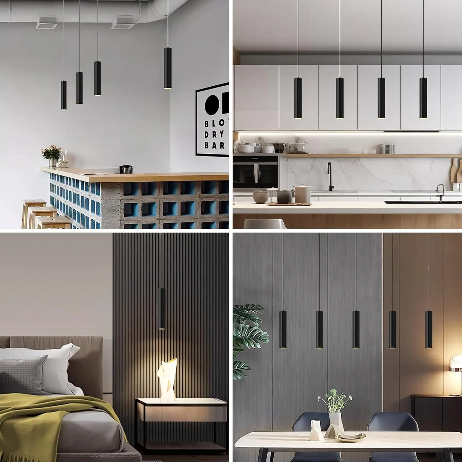 Modern Kitchen Island Black Pendant Light, 1 Light Pendant Line Adjustable Ceiling Pendant with GU10 LED Bulb for Living Room.(3Pack)