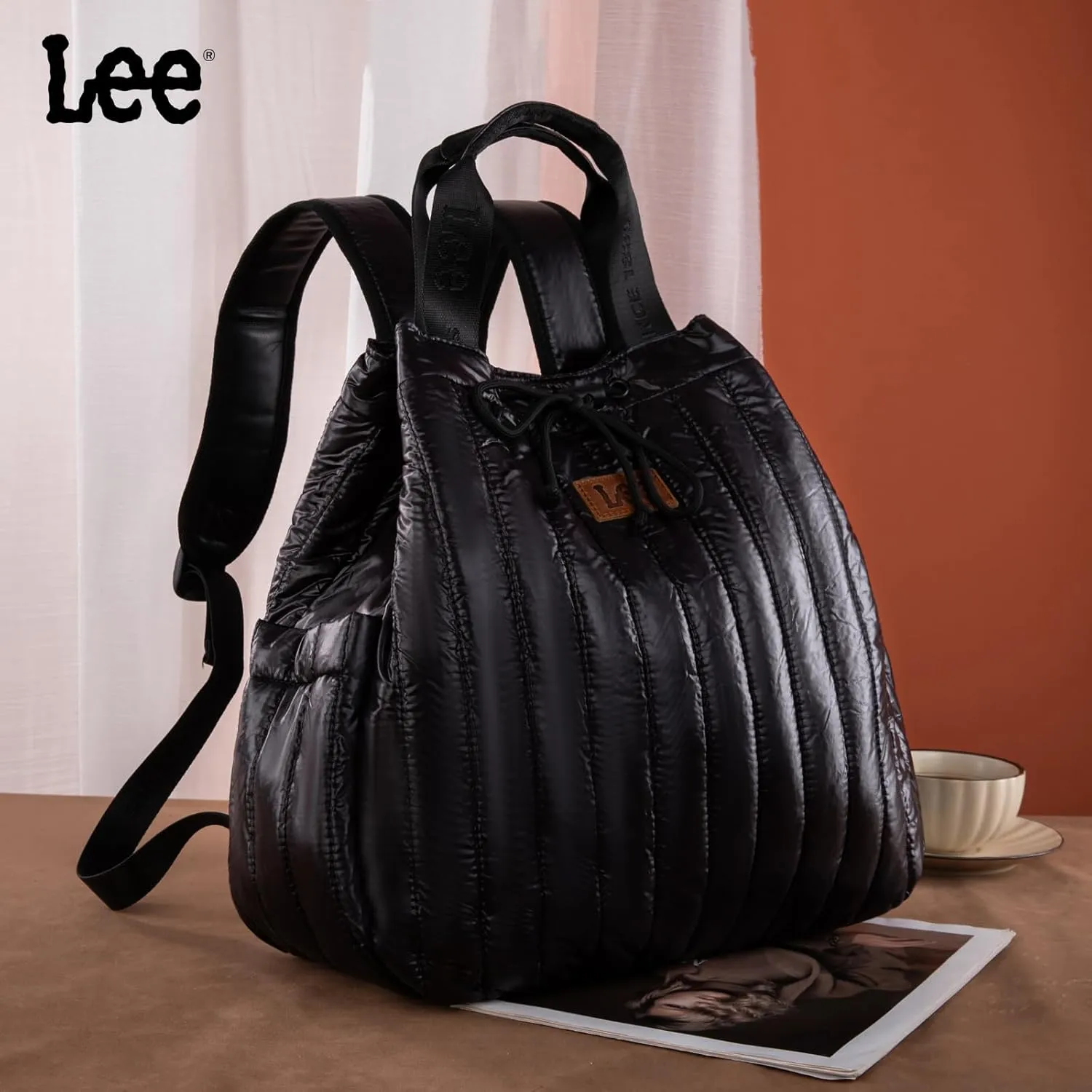 Montana West x Lee Puffer Backpack Purse for Women Quilted Travel Fashion Backpack Daypack Ladies Casual Drawstring Bag Black