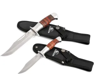 MOSSY OAK Fixed Blade Bowie Knife, 2-piece Hunting Knife with Leather Handle Featuring Laser Pattern, Sheath Included