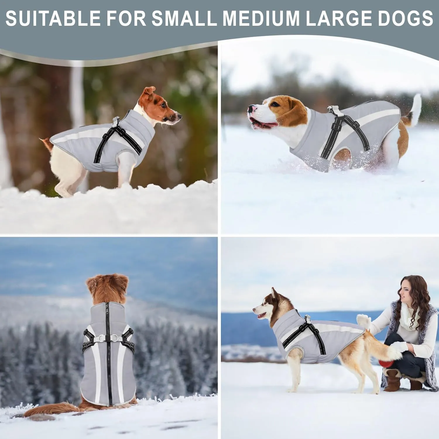 Mosucoirl Warm Dog Coats Vest, Waterproof Dogs Jacket Reflective Fleece Pet Winter Cold Weather Coat Dogs Clothes Cozy Snow Jackets Outfits for Small Medium Large Dogs Puppy