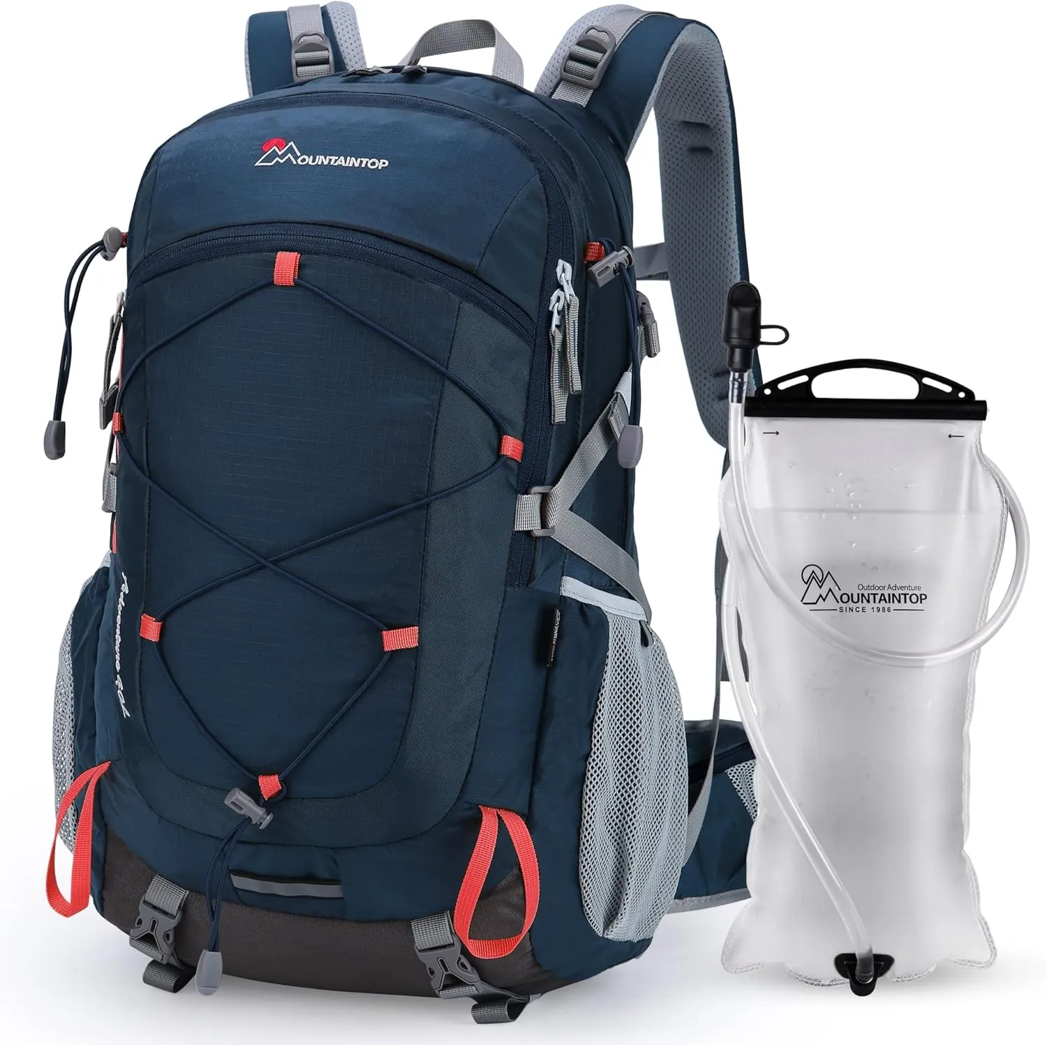 MOUNTAINTOP 40L Hiking Backpack with 3L Hydration Bladder for Men & Women Camping Climbing,Blue and Orange