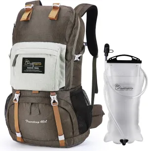 MOUNTAINTOP 40L Hiking Backpack with 3L Hydration Bladder for Women & Men Outdoor Travel Camping Day Pack with Rain Cover, 21.7 x 13 x 7.9 in,Brown