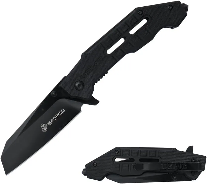 MTECH USA Pocket Folding Knife, 8.20" Overall Length, 3.25" Wharncliffe Blade, G10 Handle, Glass Breaker, Black, EDC
