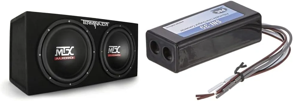 MTX Terminator 1200 Watt 2 Ohm Dual Loaded Subwoofer Speaker Box Enclosure and PAC SNI-35 Variable LOC Line Out Converter